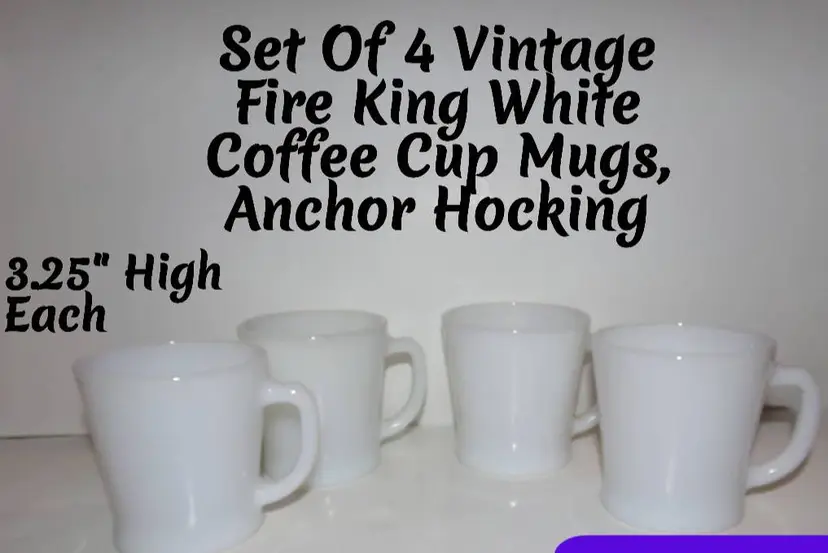 Vintage Set of 4 Fire King/AH Milk Glass Mugs