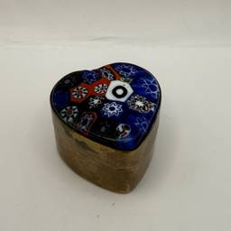 Copper Millefiori Glass Mini Heat Shaped Trinket Box 1.75x1”