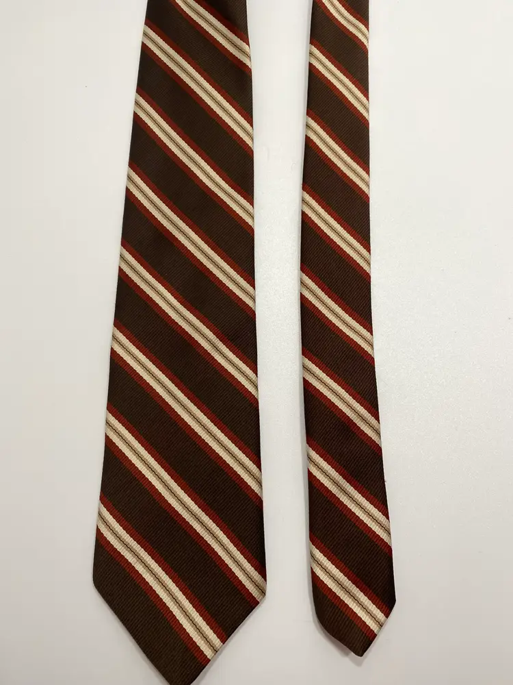 Vintage English Leather Cravats Brown Striped Polyester/Silk Tie 59.50" x 3"