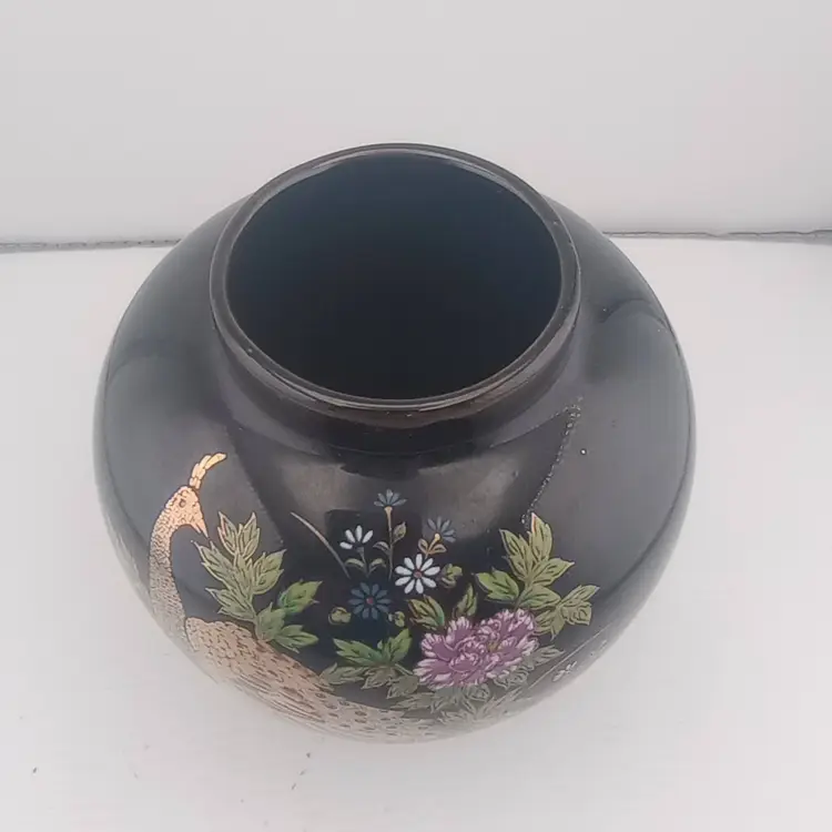 Japanese peacock and floral vase