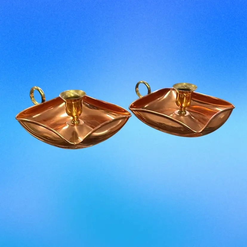 Vintage Copper And Brass Chamber Candle Holders Set Of 2