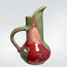 VTG Metlox California Pottery Drip Miniature Pitcher Vase Green Pink 4.5" USA