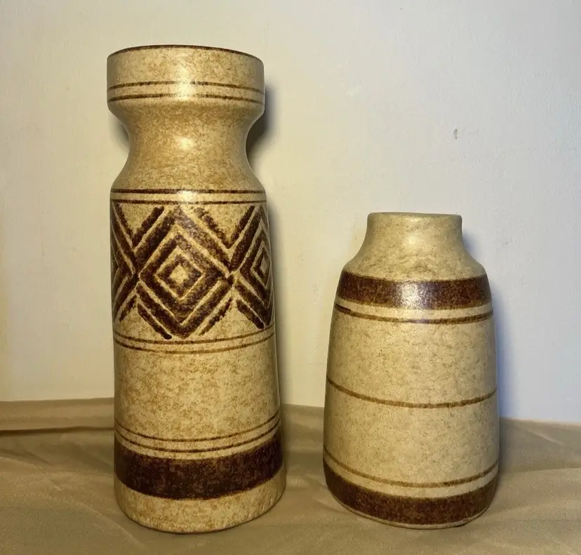 Two Matching Handmade Pottery Craft Vases