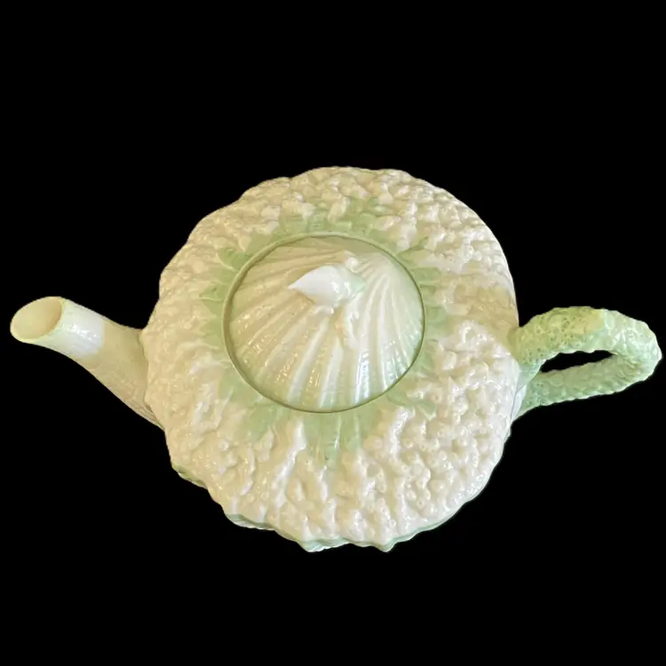 Belleek Neptune Green Tint Teapot, Antique 2nd Black Mark 1891 - 1926