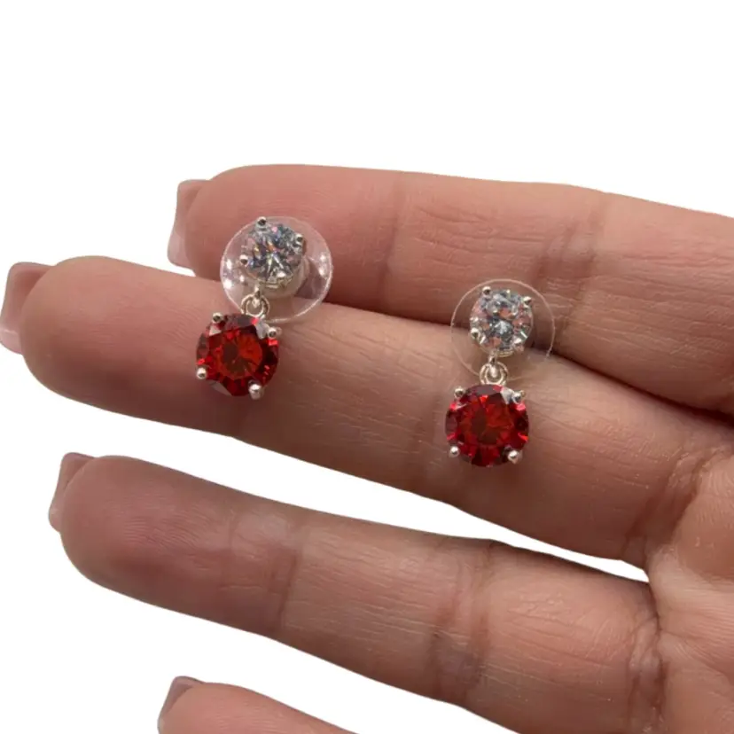 Red & Clear CZ Drop Earrings
