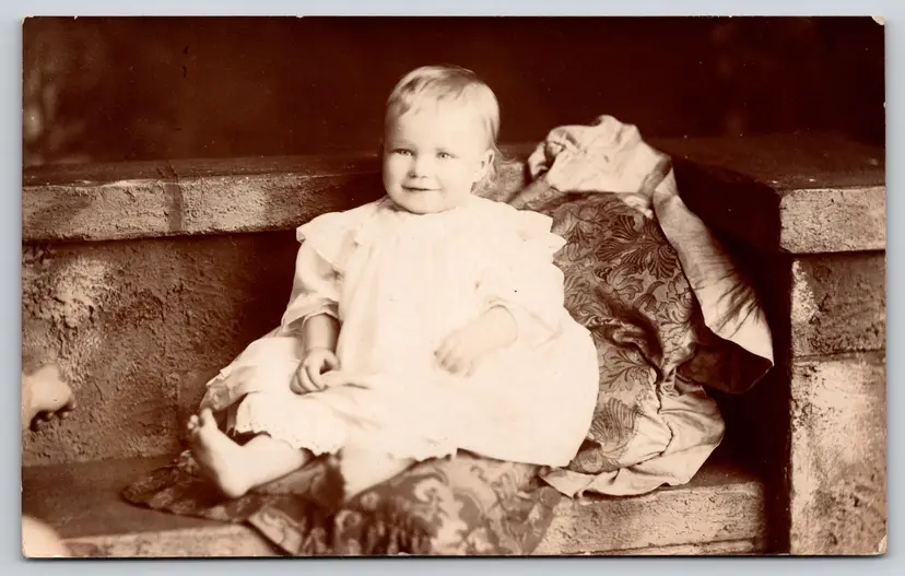 Postcard RPPC Happy Barefoot Baby Seated Real Photo Children -  9264