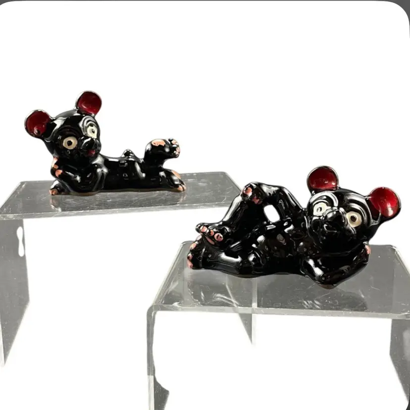 Black Bears Laying Resting Set of 2 Figurines Vintage Kitsch Kitschy Miniature