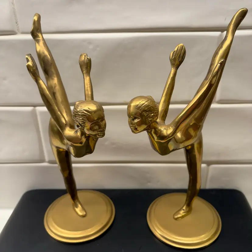 Pair Of Solid Brass Dancers/Gymnasts Figurine.