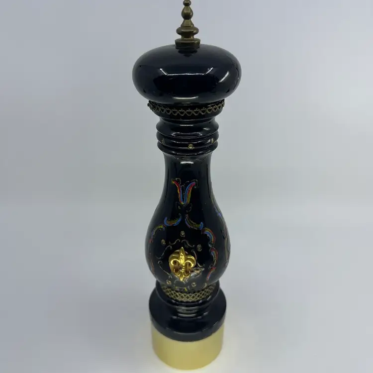 Large Hand Painted Italian Wooden Pepper Mill Grinder Brass Finial Base