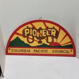 Vintage Columbia Pacific Council Sign BSA Pioneer Wagon Sunrise Boy Scouts Wood