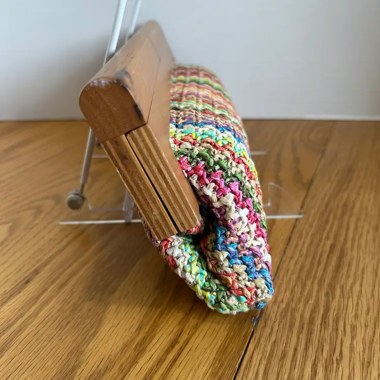 Crocheted Small Vintage Clutch Colorful Magnetic Opens Wide Rare Find Boho Glam