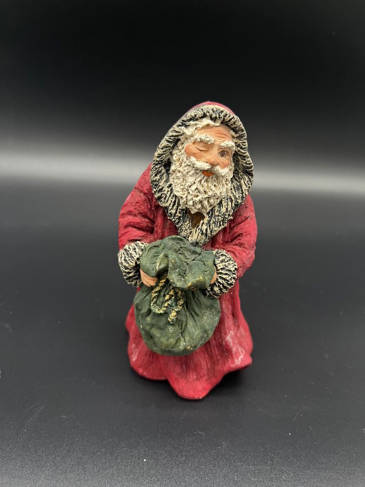 June McKenna 1989 Santa Figurine - Hand-Painted Folk Art Holiday Decor, Signed Wooden Sculpture