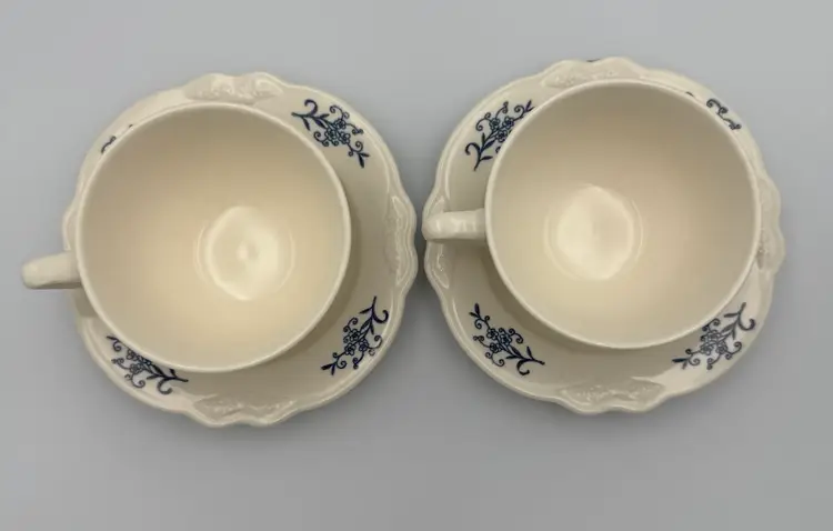 Set Of Two Homer Laughlin Dresden Imperial Blue Tea Cups And Saucers