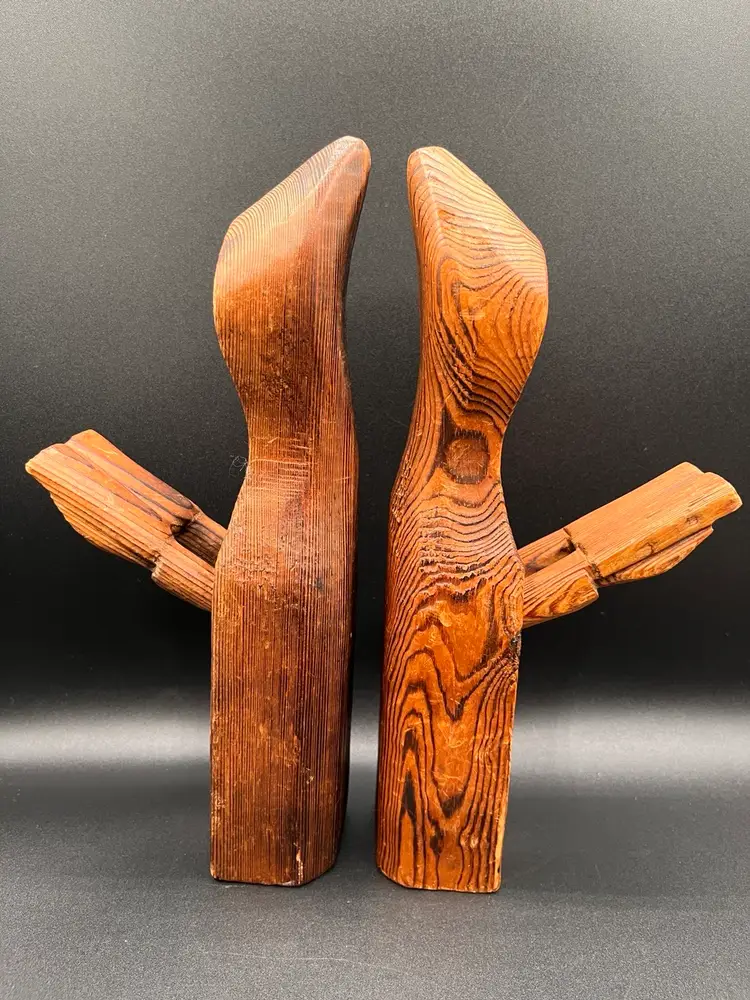 Pair Of Hand Carved Religious Wooden Folk Art Cloaked Reading Monks 📖 11”