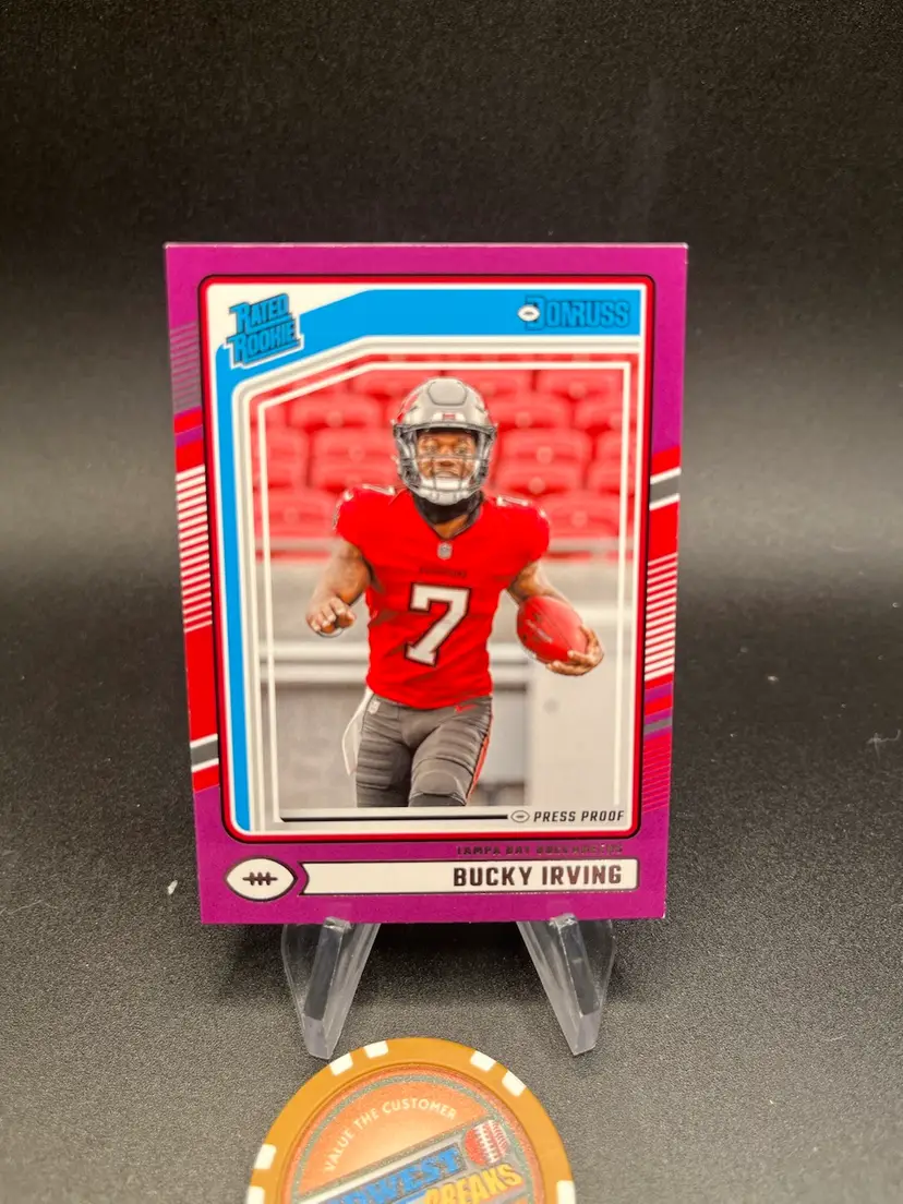 Bucky Irving Rated Rookie Purple Press Proof 2024 Donruss Tampa Bay Buccaneers