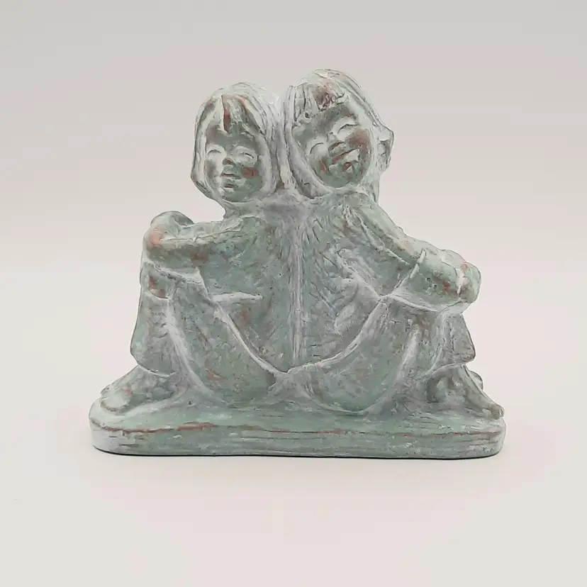 Isabel Bloom "Friends" Girls Sitting Back to Back Green Figurine Sculpture