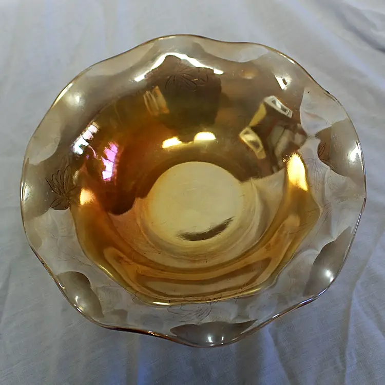 Vintage Marigold Jeannette Glass Bowl with Floral Etching