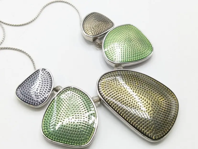 Green Purple Gold Color Necklace Silver Tone Chain