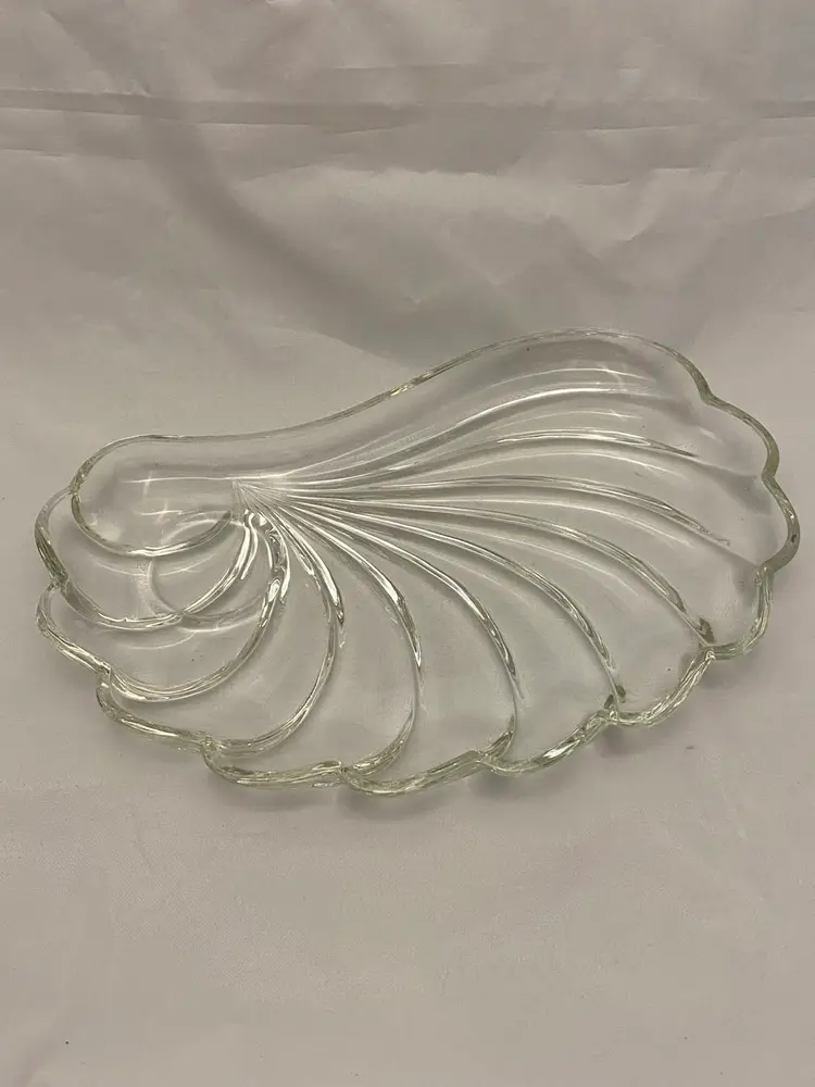 Seashell Snack Plate by Hazel Atlas, Clear Glass, Missing Cup, Vintage EUC