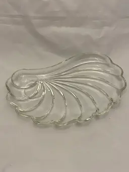 Seashell Snack Plate by Hazel Atlas, Clear Glass, Missing Cup, Vintage EUC