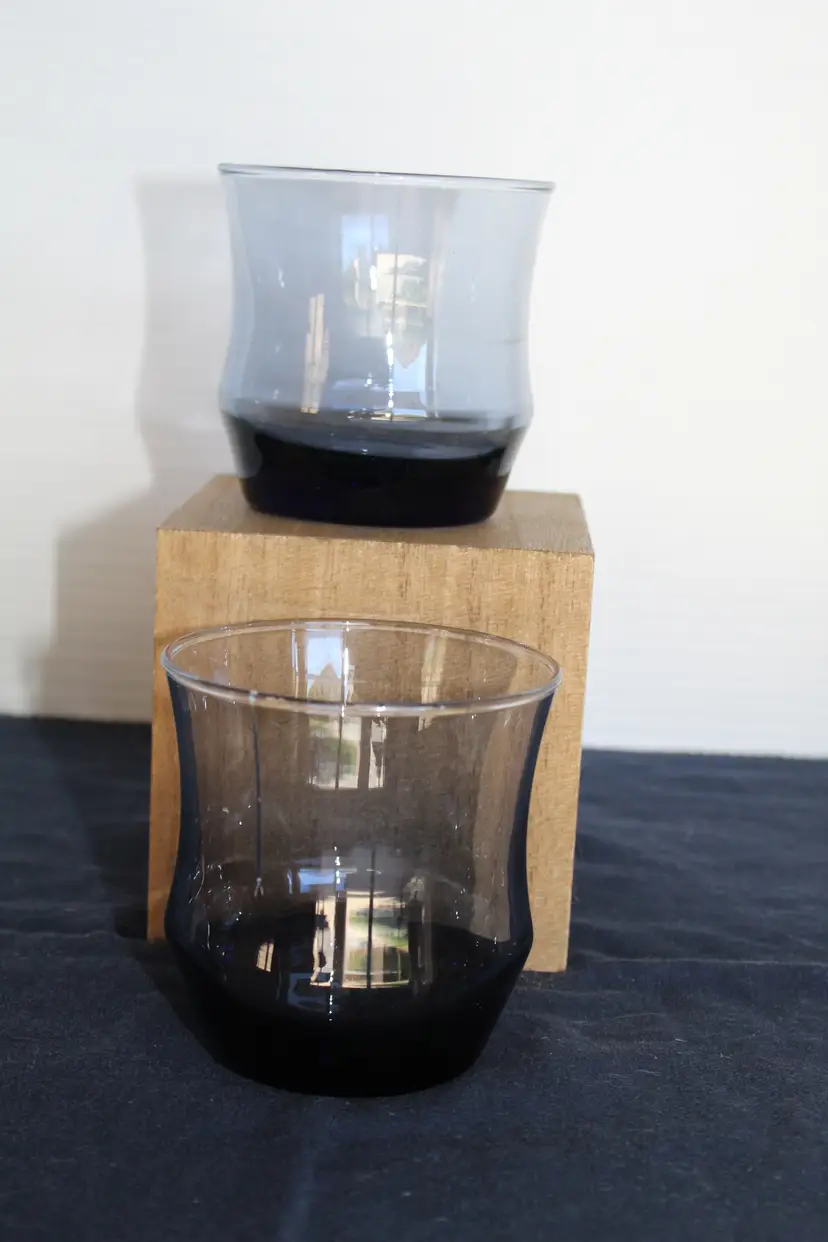 Vintage Libbey Glass On The Rocks SET OF 2 Apollo Blue 3 1/4" Tall Holds 7 Oz