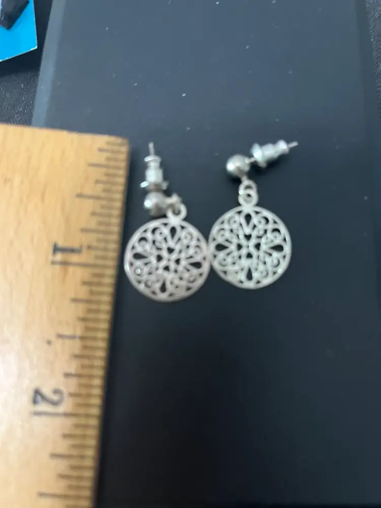 Silvertone Open Work Circle Earrings