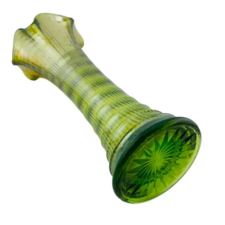 Swung Vase Ripple Green Carnival Imperial Glass Vintage Retro Granny
