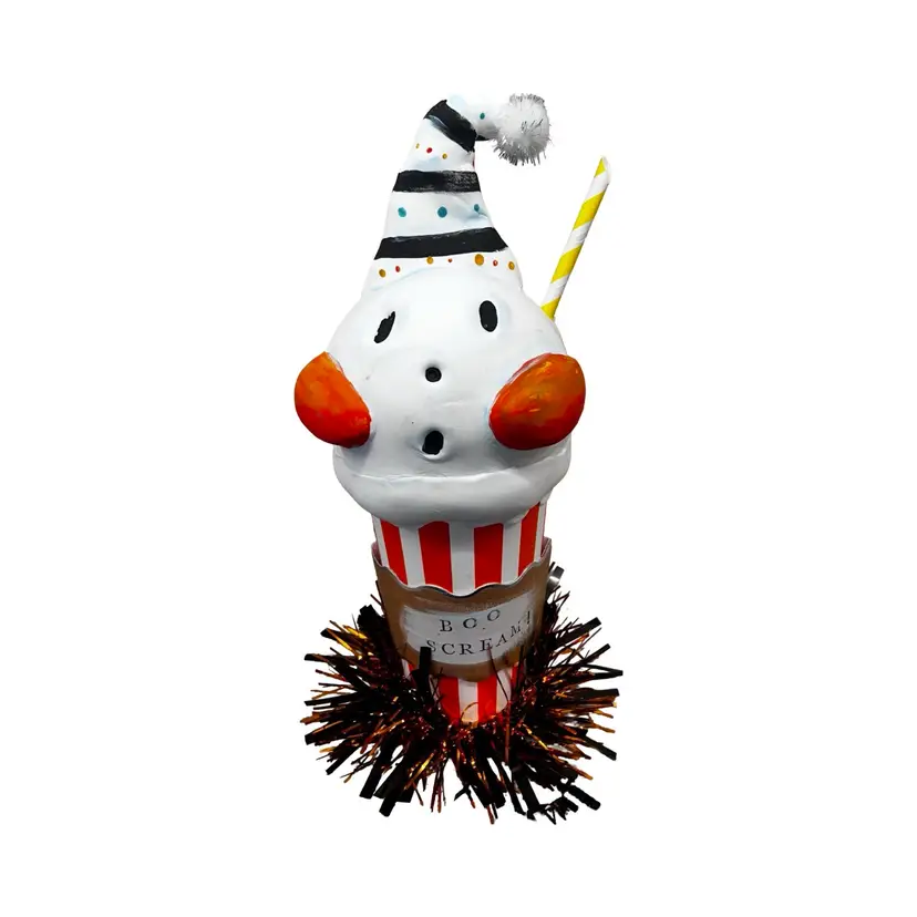 Drnksuzy Original Made By Me Boo Scream Ghost GLOWING Cheeks Orange Stripe Halloween Decor