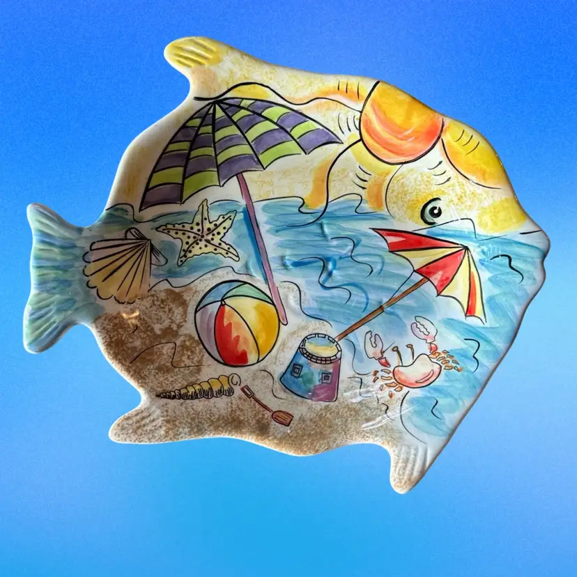 Rare Ambiance Collection “Life’s A Beach” Fish Shaped Serving Plate (9.5”) NICE