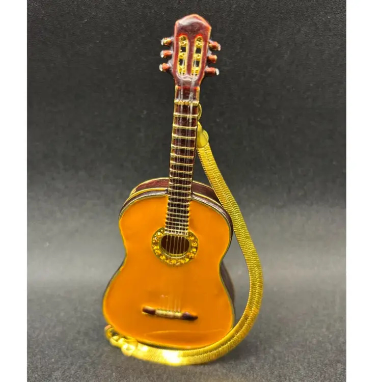 Work of Art Metal Enamel Rhinestone Trinket Box ~ Guitar