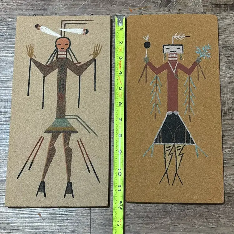 Vintage Native American Navajo Heeling Indian Sand Art Painting Male Female