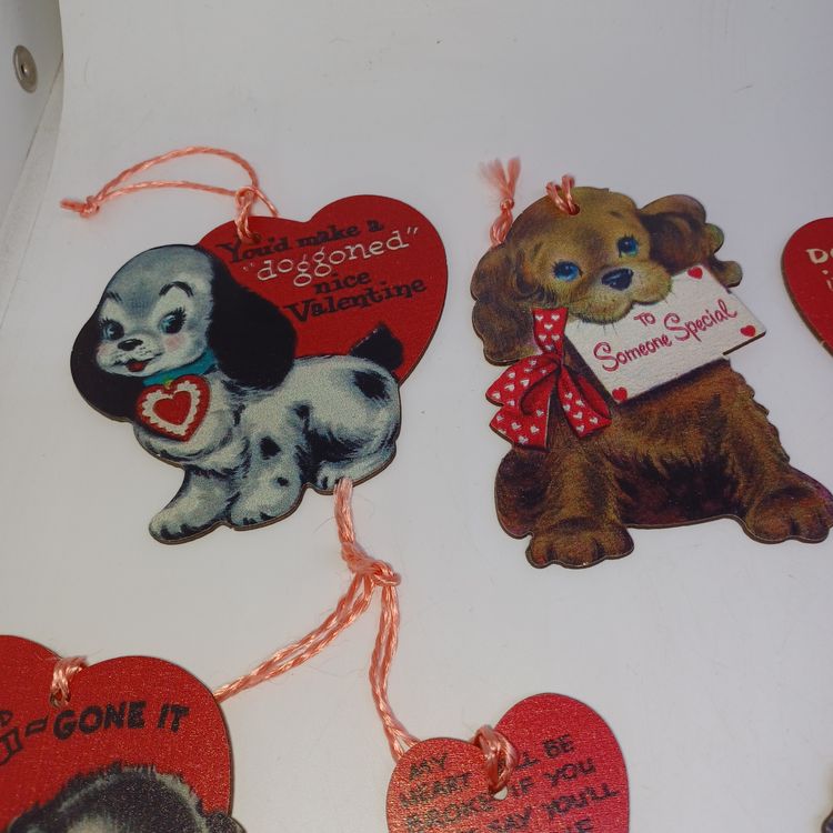 Retro styled Valentine Cards Wood Ornaments Set of 10