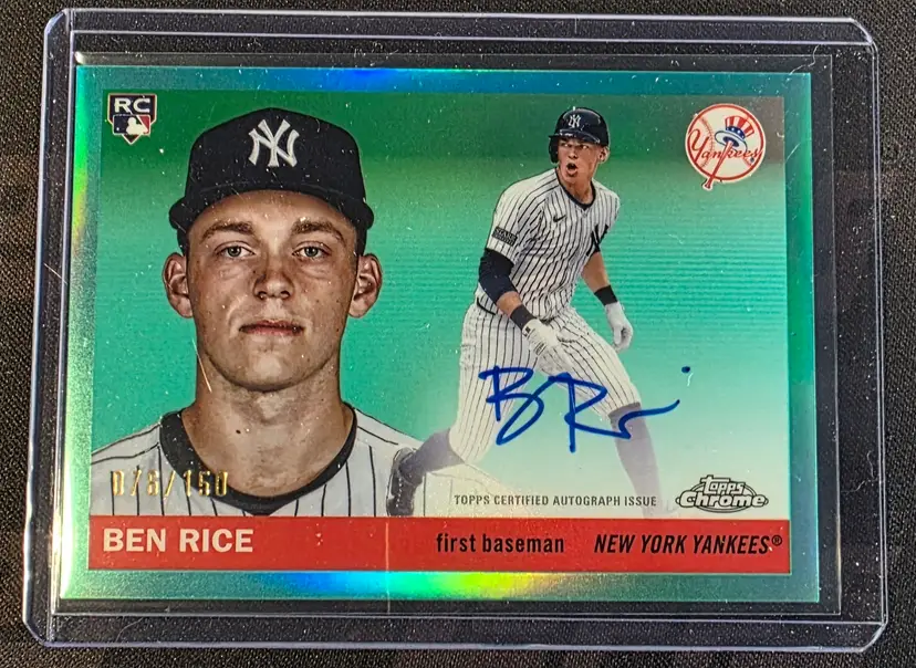 Ben Rice 2025 Topps Chrome Platinum Aqua Refractor Auto /150 New York Yankees