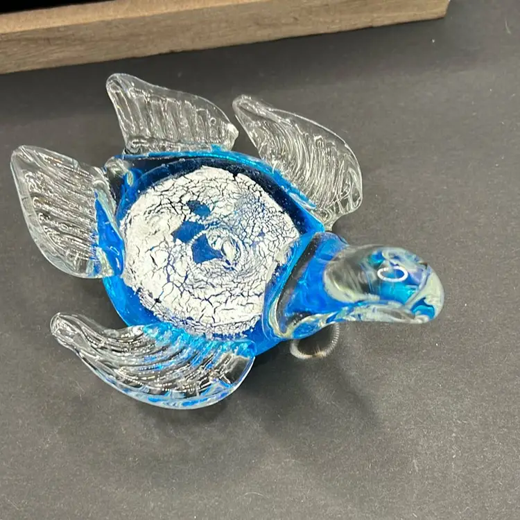 Sea Turtle Art Glass Hand Blown Worked w White Cobalt Clear and Black