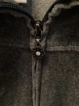 Catherines Women 2XL Dark Gray Velour Zip Track Jacket Lounge Rhinestone Accents