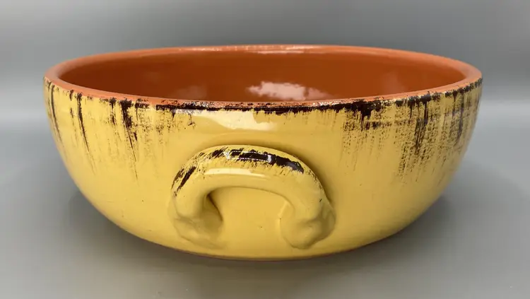 LAST CHANCE: Yellow / Orange Terracotta Bowl with Handles Made in Italy 9.5" - Vintage