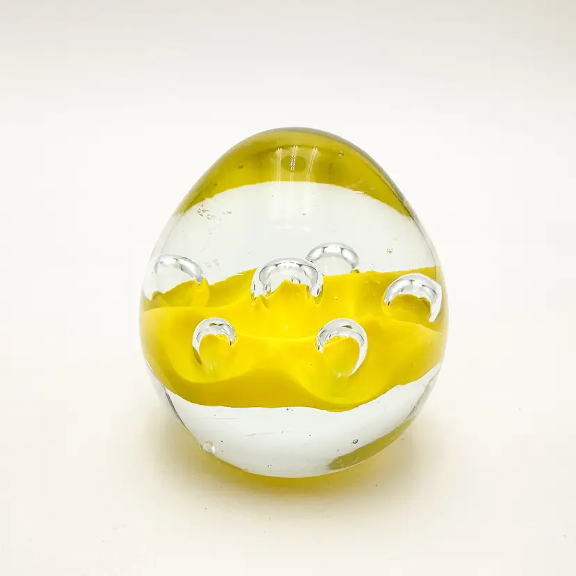 Art Glass Paperweight Yellow Clear Unsigned 3" W x 3" H B25
