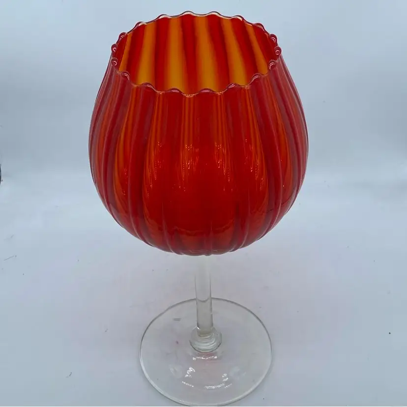 #0706 Empoli Orange Hand Blown Pedestal Vase Compote