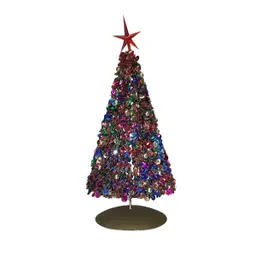 Vintage Beaded Sequin Christmas Tree Table Top MCM Brass Base Added Vtg Star 12"