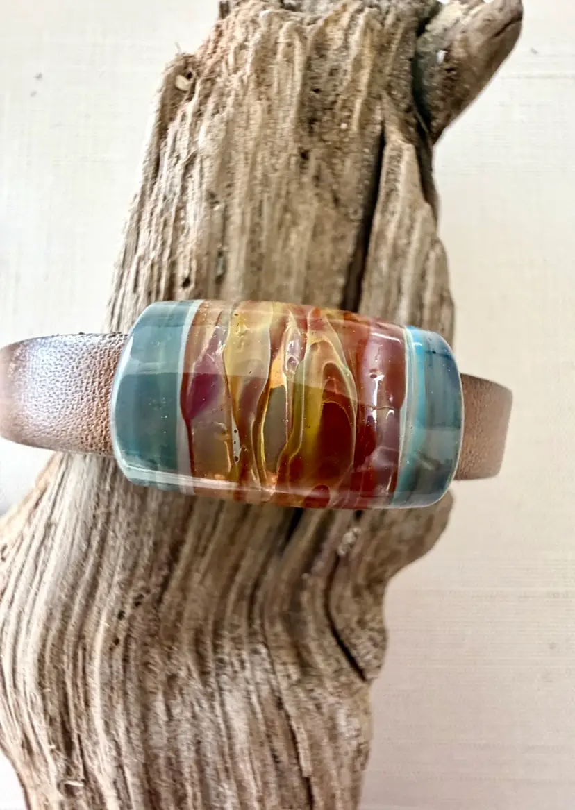 Stylish Brown Leather Bracelet With Handmade Ceramic Bead