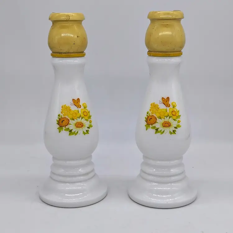 Vtg  Pair of Avon Buttercup Candlestick Perfume Bottles