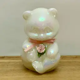 Fenton White Iridescent Pink Rose Bear