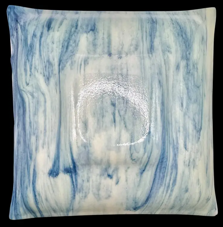 Fused Studio Art Glass Large Tray Plate Bowl Blue Purple Floral Square 11.5”