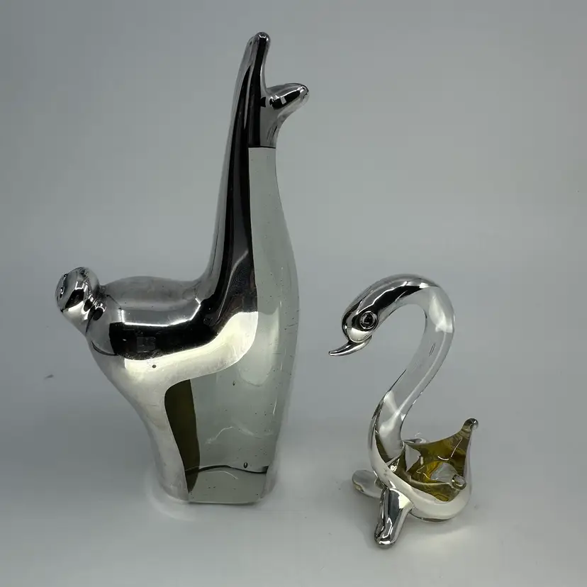 Peruvian Sterling Silver & Glass Llama & Swan Animal Figurines Set/2