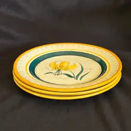 Stangl Pottery Terra Rose Garden Flower Yellow Iris Dinner Plates 9¼"Diameter set of 3 Vintage