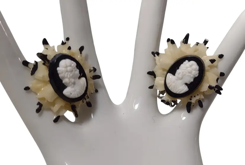 Vintage Cameo & Shell? Clip On Earrings Victorian Whimsigoth