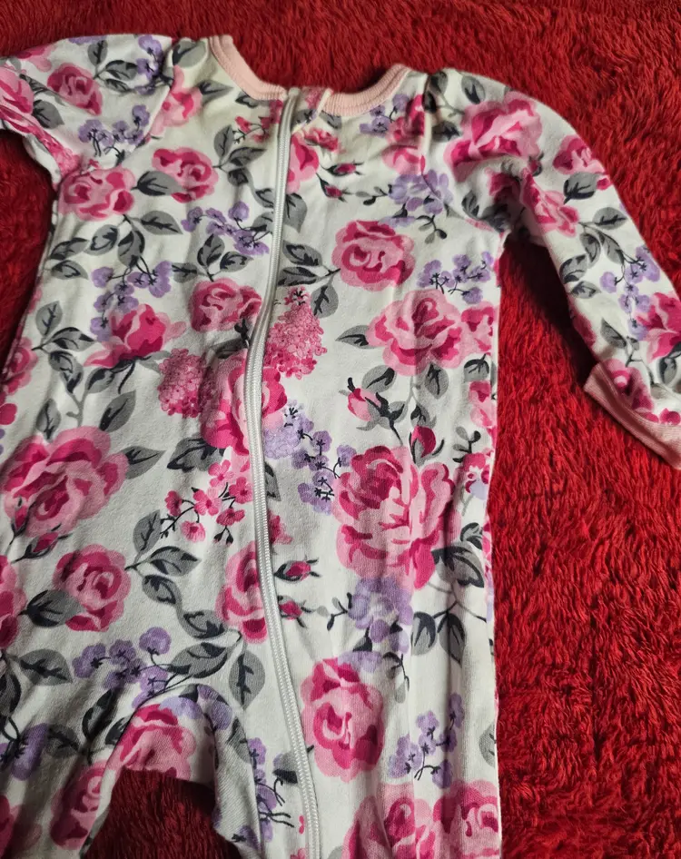 Wonder Nation Infant Girls Size Newborn Floral Print Long-Sleeve 1 Piece Pajamas