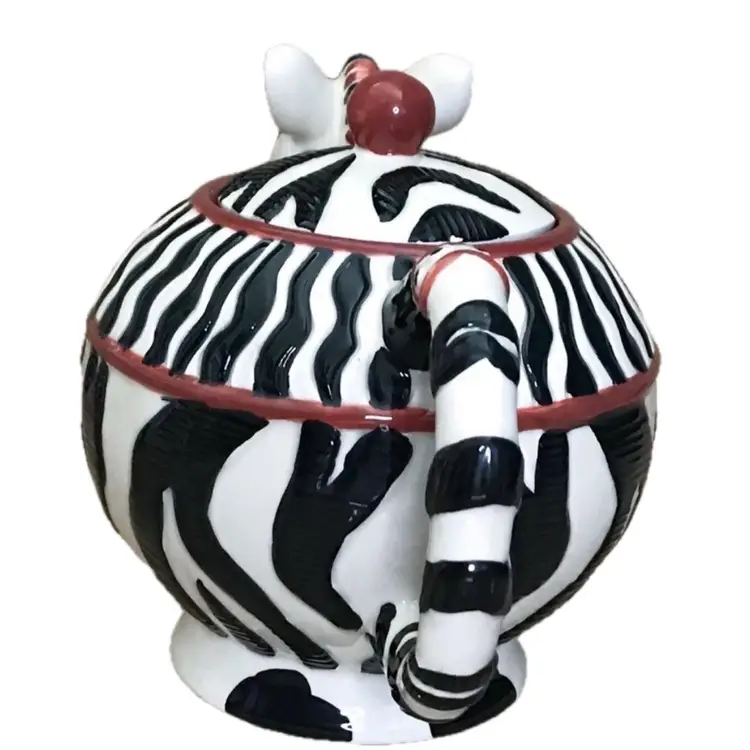 Vintage Zebra Teapot Ceramic Anthropomorphic Kitsch Whimsical Jungle Safari