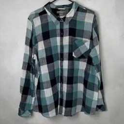 Natural Reflections Teal Plaid Flannel Button Down Shirt Lightweight Sz XXL