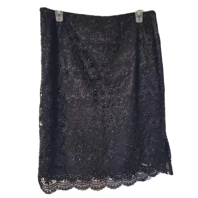 Apt 9 Skirt Womens Black Size 8 Lace Lined Holiday Party Floral Cocktail